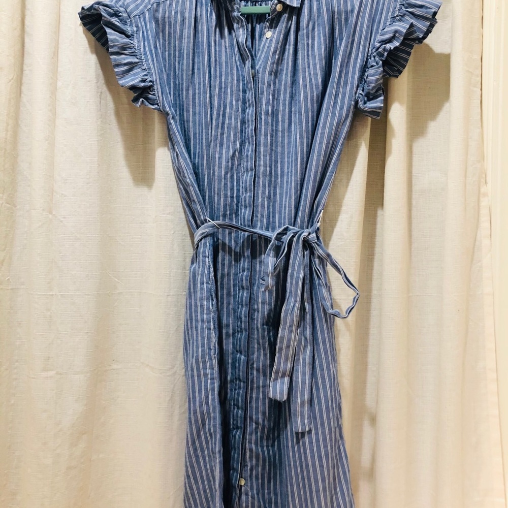 Anthropology blue stripe cotton dress